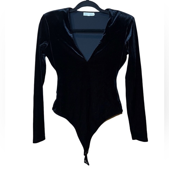 Good American All-Day Long Black Ribbed Velvet Bodysuit Size 2 - Picture 3 of 8